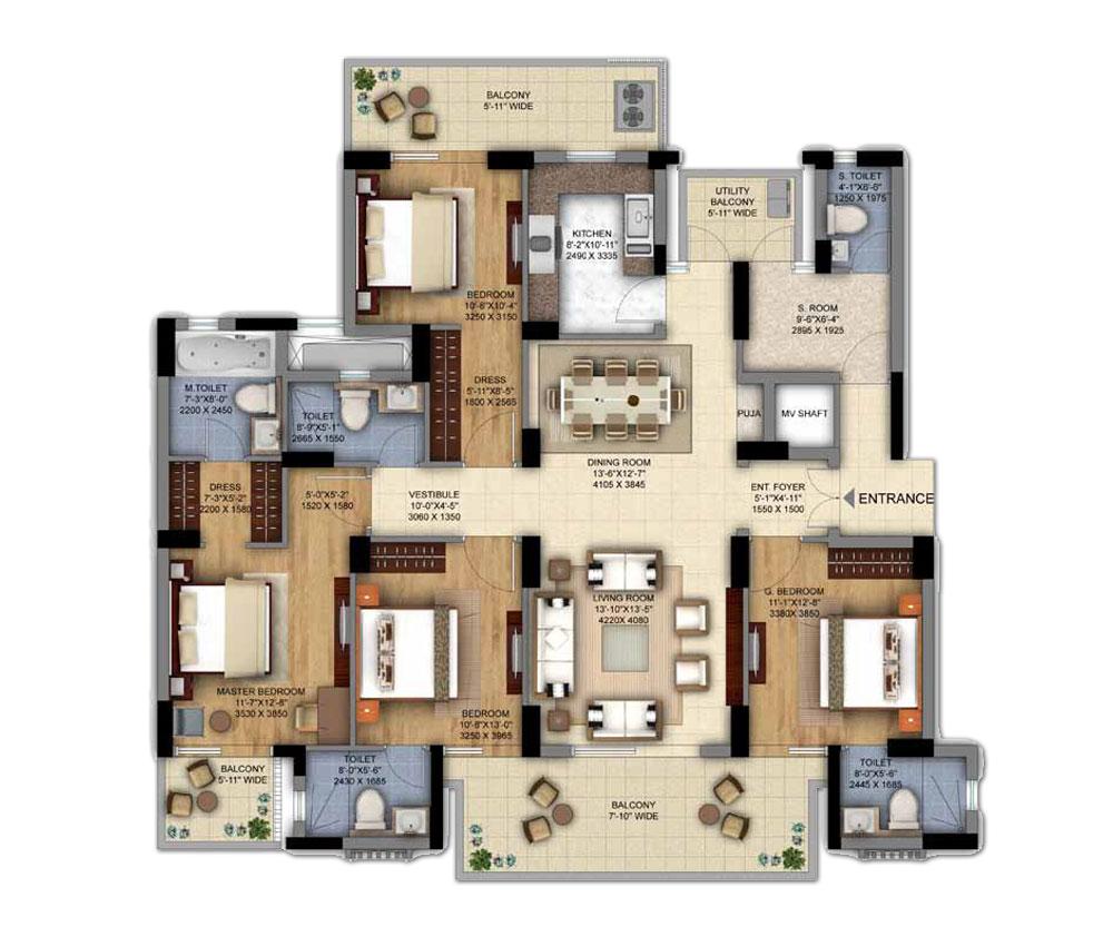 DLF Ultima - Floor Plan 4 BHK + S ROOM