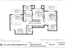 DLF Westend Heights - Floor Plan 1300 sq.ft
