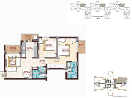 DLF Woodland Heights - Floor Plan 1221 Sq. Ft. - 3 Bedrooms + 3 Toilets